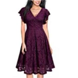 MISSMAY Elements Retro V-Neck Ruffle Lace Dress, Maroon, Size S/M